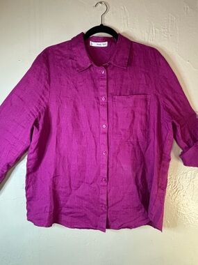 Mango Linen Button-Up Shirt Size 10